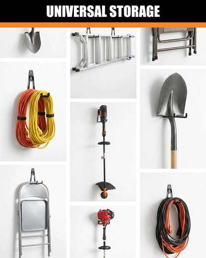 WMK Heavy Duty Garage Hooks - 7.3'' Wall Mount Storage Solution for Tools, Bikes & Ladders | 6 Pack (Orange)
