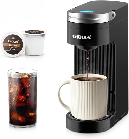 CHULUX Slim Single Serve Coffee Maker - Compact K Cup Pod Machine for Home, Office & Travel | Matte Black