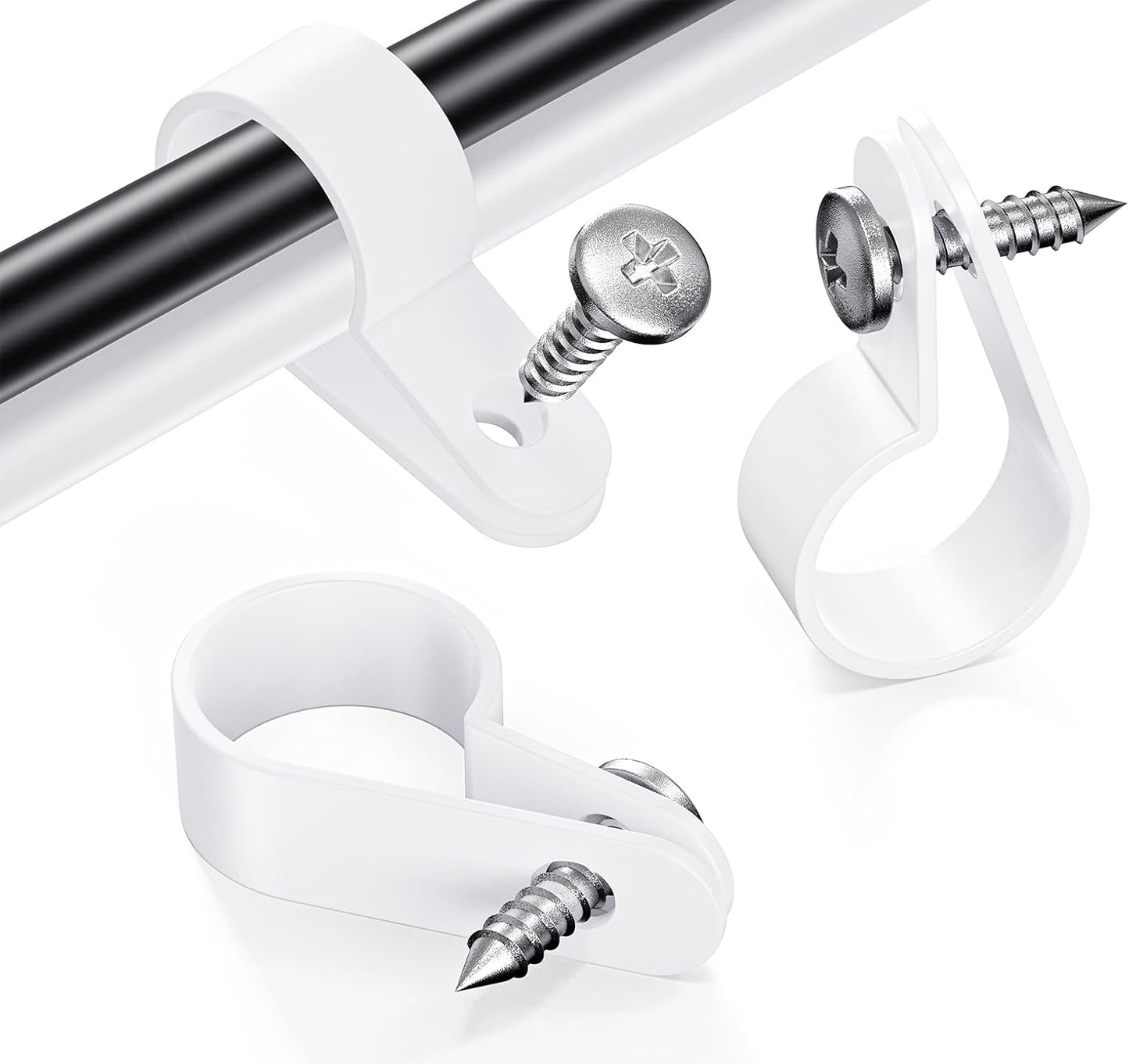 Skiennix 100 Pack Rope Light Clips - Durable P-Style Mounting Clips with Stainless Steel Screws | Ideal for Outdoor Use