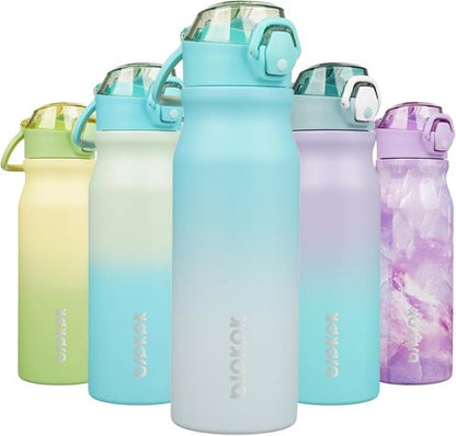 BJPKPK Insulated Water Bottle - 25oz Stainless Steel Flask with Straw & Carry Handle | Sea Salt Color