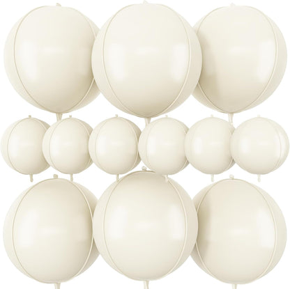 Skiennix 12Pcs Cream White Round Foil Balloons - 22" & 10" Mylar Ivory Balloons for Boho Weddings & Parties