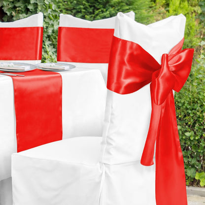 Babenest Satin Chair Sashes - Upgraded 50 Pcs Chair Ribbons & Bows for Weddings & Events | Red