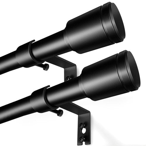 5/8” Diameter Curtain Rods 30-60 Inch, for 30-54 Inch Windows, Adjustable Splicing Black Curtain Rods for Windows with Brackets, Window Rod Long Small Curtains Rod, 2 Pack