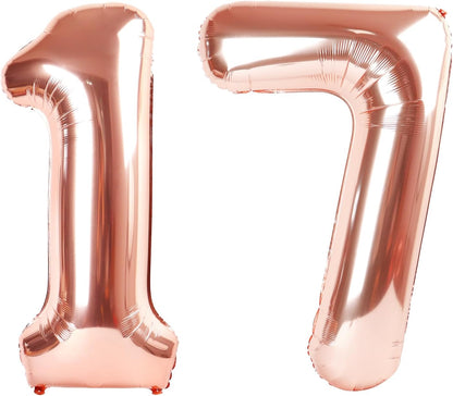 Numbers 17 Balloon - 40 Inch Rose Gold Foil Decoration for 17th Birthday & Anniversary Celebrations