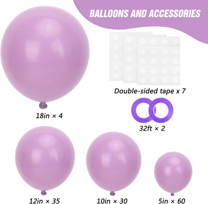 RUBFAC Dusty Purple Balloons - 129-Piece Latex Garland Kit for Weddings, Baby Showers & Birthdays | 5-18 Inch Sizes