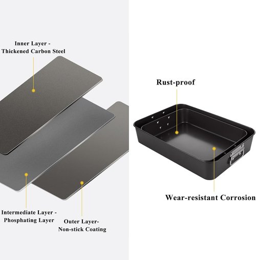 CYEAH Lasagna Pan Set - Deep Nonstick Baking Dishes for Oven | 13.7-Inch & 16-Inch with Handles, Black