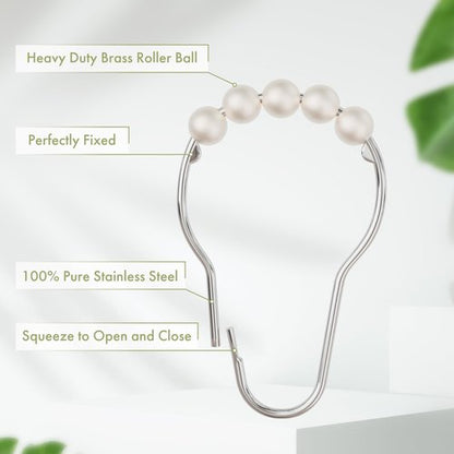 Amazer White Shower Curtain Hooks, Shower Curtain Hooks, Decorative Stainless Steel Shower Curtain Hooks for Bathroom, 12 PCS Shower Hooks for Curtain, Decorative Shower Hooks for Shower Curtain