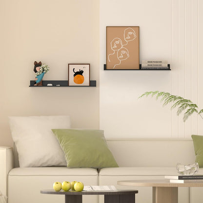 Wisfame Floating Shelves - Modern Wall-Mounted Metal Shelf Set of 2 for Living Room, Bedroom & Bathroom | Black 15.7in