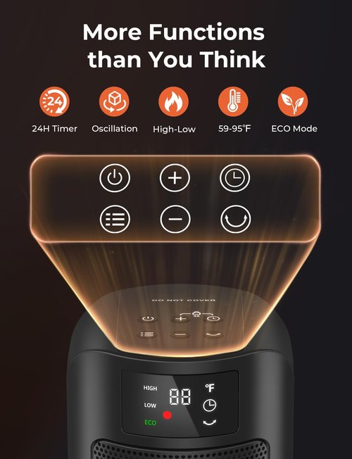 Space Heater, 1500W Space Heaters Efficient Heating with LED Display, 1-24H Timer, ECO, Multiple Protection, 60° Oscillating Portable Heater Quiet Heating for Garage Home Office Indoor Use