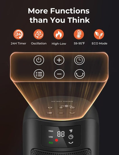 Space Heater, 1500W Space Heaters Efficient Heating with LED Display, 1-24H Timer, ECO, Multiple Protection, 60° Oscillating Portable Heater Quiet Heating for Garage Home Office Indoor Use