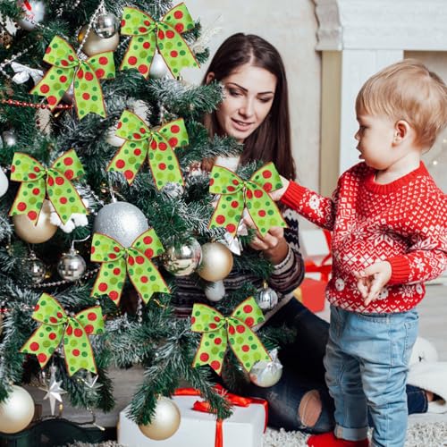 Green Christmas Bow Set - 12pcs 6 Inch Holiday Wreath & Gift Wrap Decorations