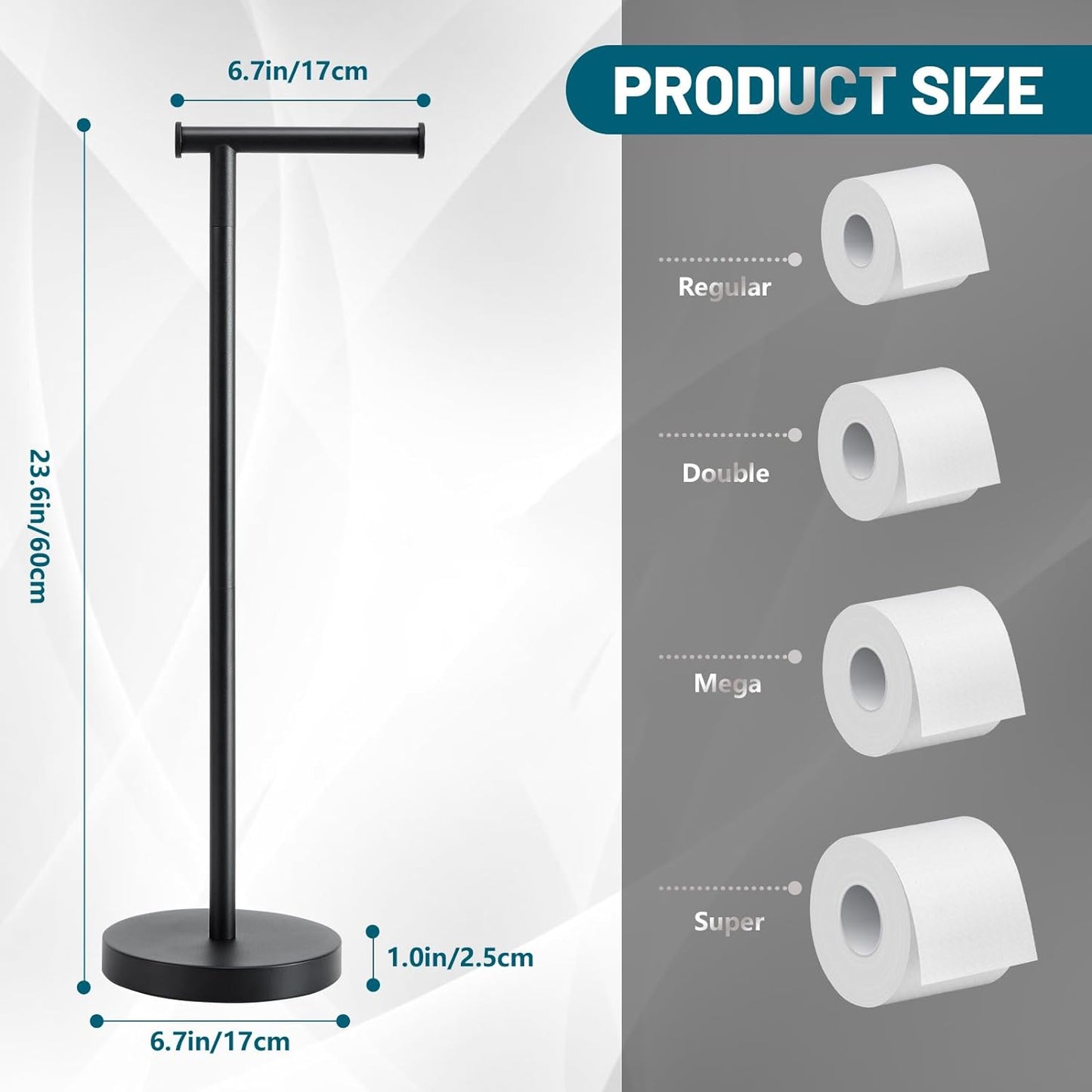 Skiennix Toilet Paper Holder Stand - Rustproof Free Standing Design with Stable Weighted Base | Black Finish