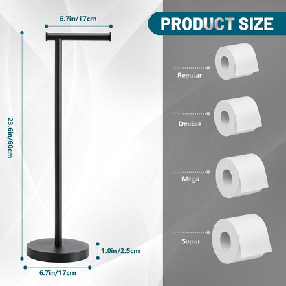 Skiennix Toilet Paper Holder Stand - Rustproof Free Standing Design with Stable Weighted Base | Black Finish