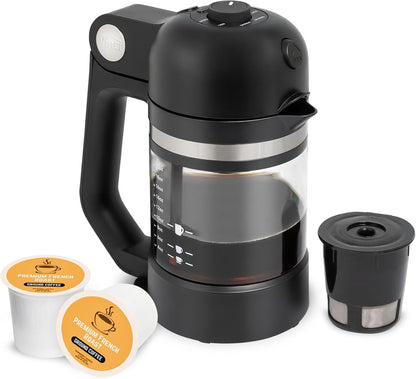 VINCI Micro Café Single-Serve Glass Coffee Brewer - Brews 4oz to 20oz | Compatible with K-Cups & Pods | Enclosed Circle Flow for Richer Flavor (Black)