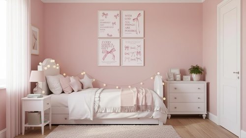 Coquette Pink Bow Wall Art - Set of 4 Inspirational Canvas Prints | 10x8 Inch Unframed Decor for Teens