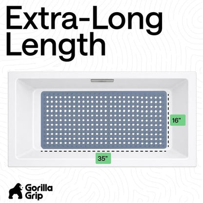 GORILLA GRIP Patented Bath Tub Shower Mat, Machine Washable Bathtub Floor Liner Mats, Suction Cups and Drain Holes to Keep Tubs Clean, Soft on Feet, Bathroom Essentials, 35x16 Inch, Sky Blue Opaque