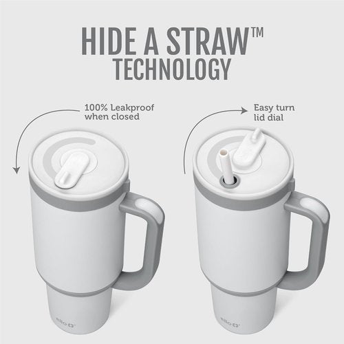 Ello Oasis 30 oz Tumbler - Insulated Stainless Steel Cup with Handle & Straw | 100% Leakproof, Keeps Drinks Cold for 20 Hours, Grayscale