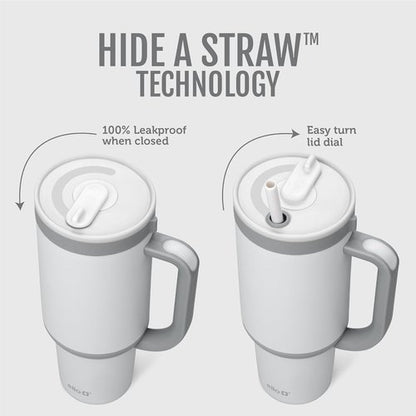Ello Oasis 40 oz Tumbler - Reusable Insulated Stainless Steel Cup with Handle & Straw | 100% Leakproof, Grayscale