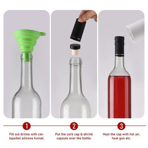 10 Pack 750 ml Clear Glass Bottles With T-top Caps & Seal Shrink Capsules, 25 oz Empty Wine Bottles with Funnel for Wine, Beverages, Juice & Kombucha