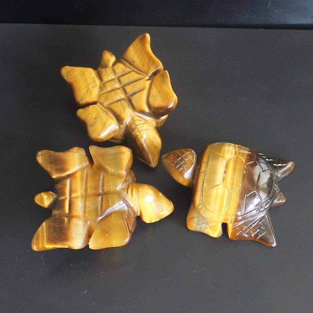 Skiennix Hand-Carved Gemstone Crystal Sea Turtle Figurine - 2'' AAA Golden Tiger Eye Home Decor