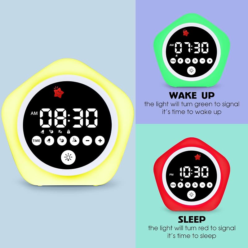 Ok to Wake Kids Alarm Clock with Green/Red Lights, Sleep Training Clock (Pack of 2) - Tiny Variation: Small