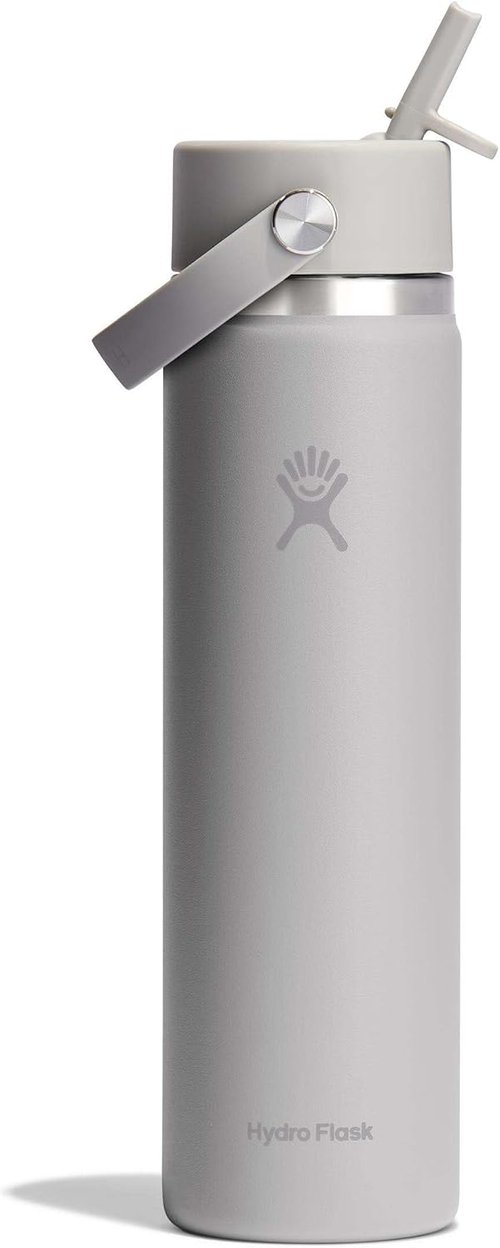 Hydro Flask Water Bottle - Insulated Stainless Steel - 24 Oz Wide Mouth with Flex Straw Lid, Leakproof