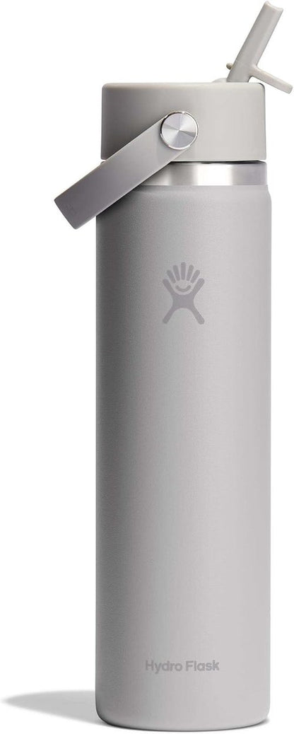 Hydro Flask Water Bottle - Insulated Stainless Steel - 24 Oz Wide Mouth with Flex Straw Lid, Leakproof
