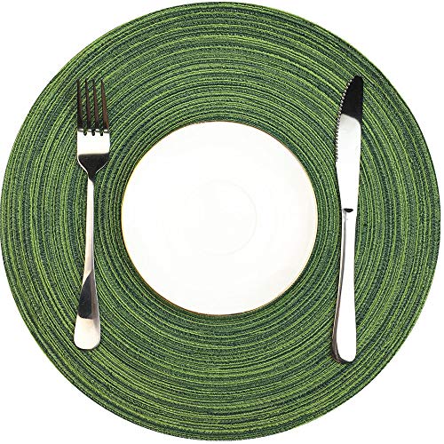 WAZAIGUR 14-Inch Round Placemats Set of 6 - Hunter Green