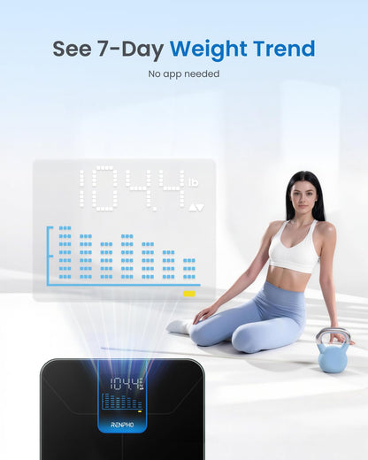 RENPHO Weight Scale for Body Weight, High-Accurate Digital Bathroom Scale with 7-Day Weight Trend, Large LED Display, Sleek Weighing Scale with Sturdy and Durable Base, 11.02", 400lbs