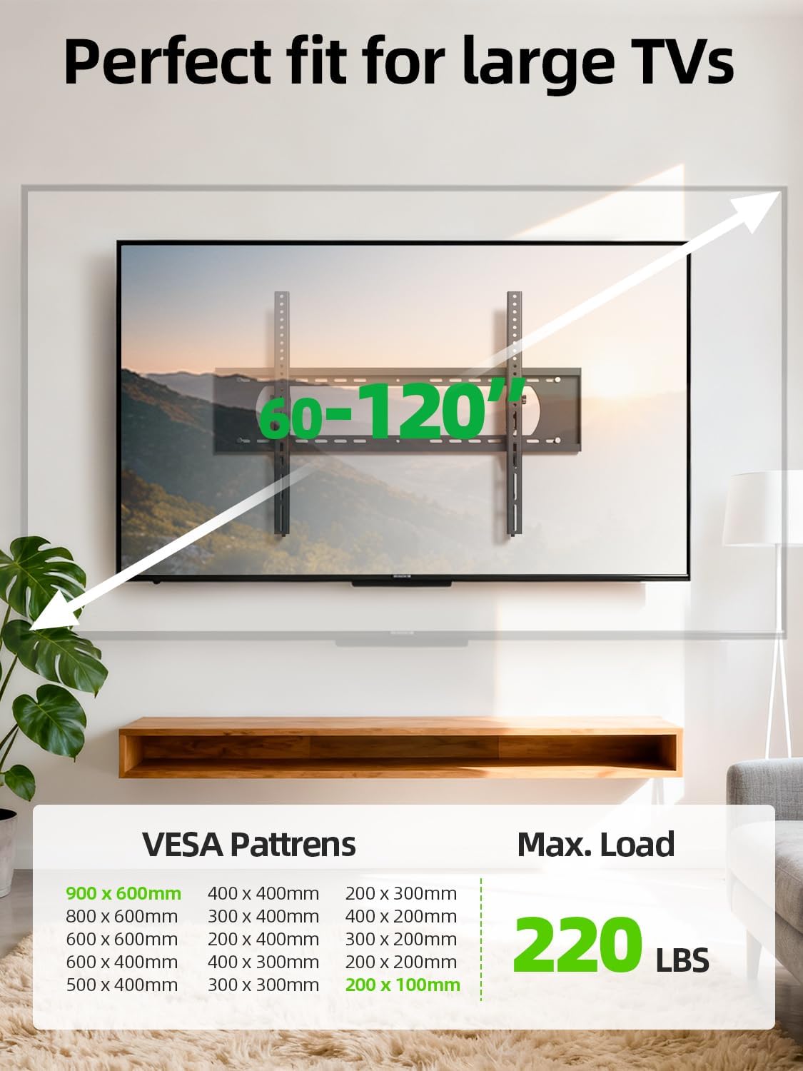 USX MOUNT Heavy Duty Tilting TV Wall Mount - Ultra Slim Design for 60-120" TVs, Supports Up to 220lbs