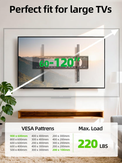 USX MOUNT Heavy Duty Tilting TV Wall Mount - Ultra Slim Design for 60-120" TVs, Supports Up to 220lbs