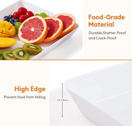 Lifewit Plastic Serving Tray - Reusable Large Platter for Parties | Rectangle, 14.5" x 9.5", 3 Pcs
