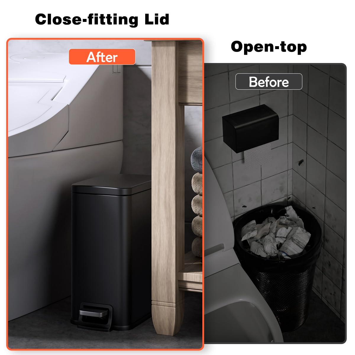 Regine Switzerland Slim Bathroom Trash Can - 1.6 Gallon Stainless Steel with Soft Close Lid & Removable Inner Bucket