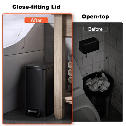 Regine Switzerland Slim Bathroom Trash Can - 1.6 Gallon Stainless Steel with Soft Close Lid & Removable Inner Bucket