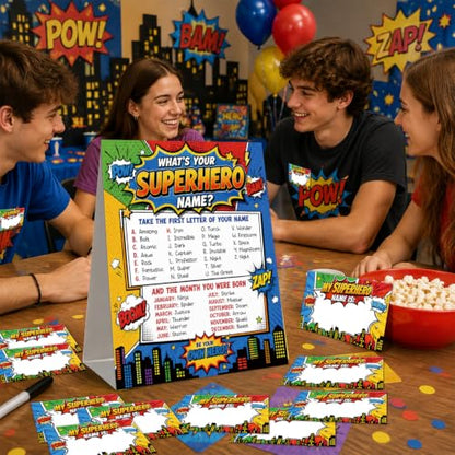 What Is Your Superhero Name Game Birthday Party Game Set - Variation 3