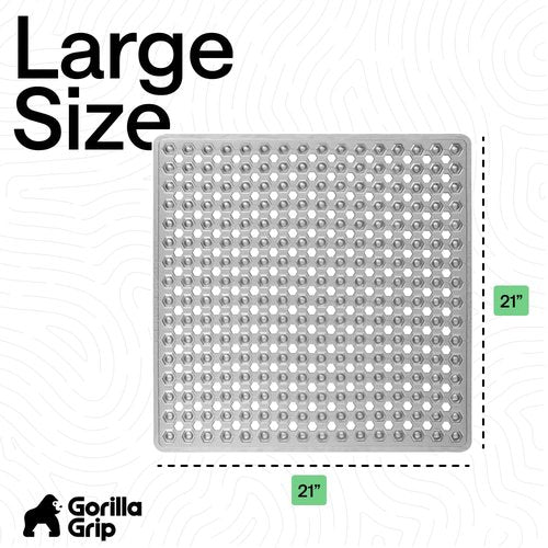 GORILLA GRIP Patented Square Shower Stall Mat, Small Bathtub Floor Mats for Stand Up Showers with Suction Cups and Drainage Holes, Machine Washable, Soft on Feet, Bathroom Accessories 21x21 Inch, Gray