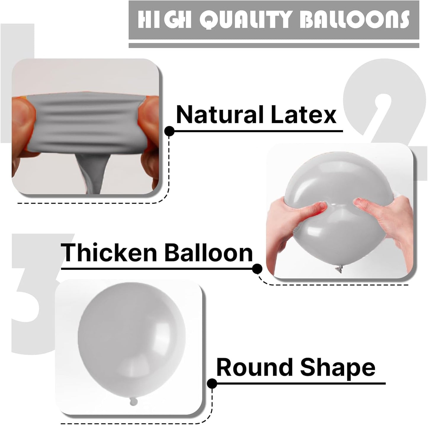PartyWoo Gray Balloons - 140-Piece Matte Latex Balloon Arch Kit for Baby Showers & Celebrations | 5-12 Inch Sizes