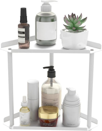 Jesginboo 2-Tier Bathroom Counter Organizer - Stylish Vanity Shelf for Skincare & Makeup | White