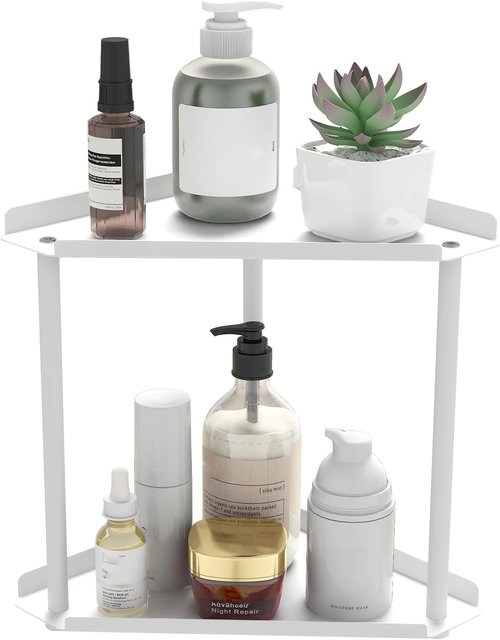 Jesginboo 2-Tier Bathroom Counter Organizer - Stylish Vanity Shelf for Skincare & Makeup | White