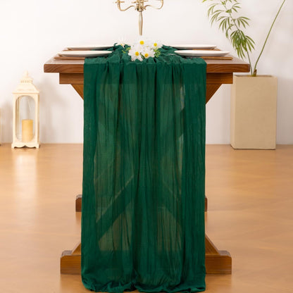 Socomi Emerald Green Cheesecloth Table Runner - 120 Inch Rustic Boho Decor for Weddings & Events