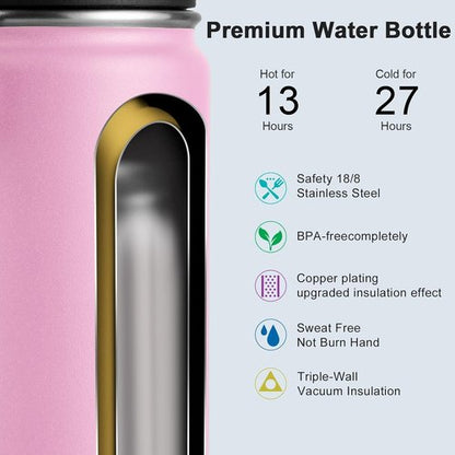 Koodee Insulated Water Bottle - 22 oz Stainless Steel Double Wall Vacuum Sport Bottle | Leakproof Spout Lid (Pink)