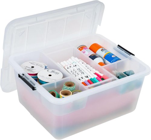 IRIS USA 18 QT Clear Storage Organizer - Stackable Plastic Box with Removable Dividers for Crafts & Office