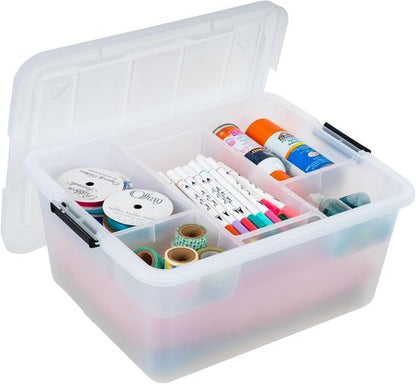 IRIS USA 18 QT Clear Storage Organizer - Stackable Plastic Box with Removable Dividers for Crafts & Office