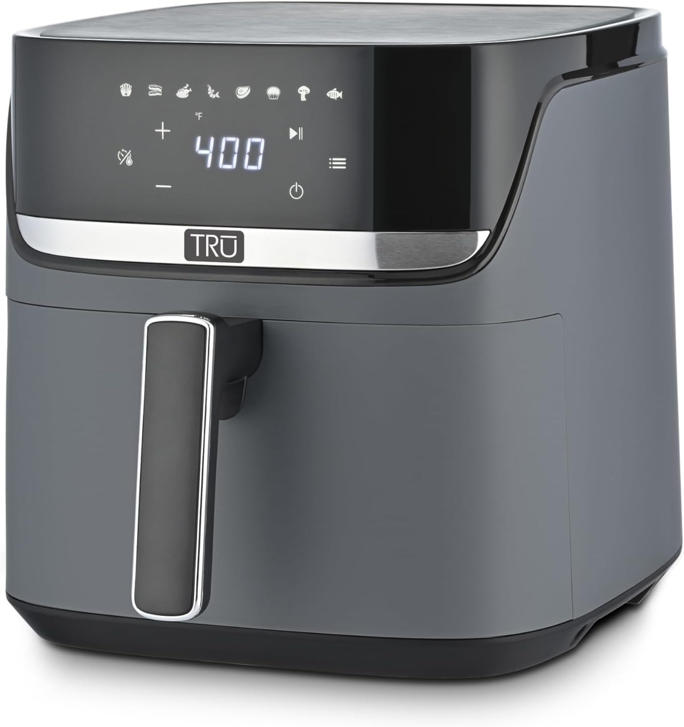 TRU 8-Quart Digital Air Fryer - Family Size with One-Touch Control & 8 Presets | Nonstick Pot, Auto Shut Off, Matte Gray