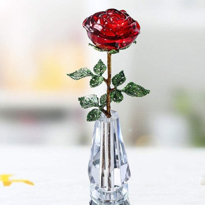 HDCRYSTALGIFTS 10'' Red Crystal Rose Figurine - Elegant Flower Gift for Mom | Collectible Glass Ornament for Home Decor