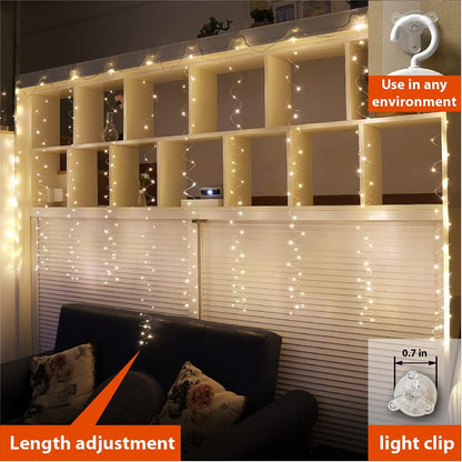 ZSJWL 300 LED Curtain Fairy Lights - Remote Control, 8 Modes, 9.8 x 9.8 Ft, Warm White Twinkle Lights for Bedroom & Events