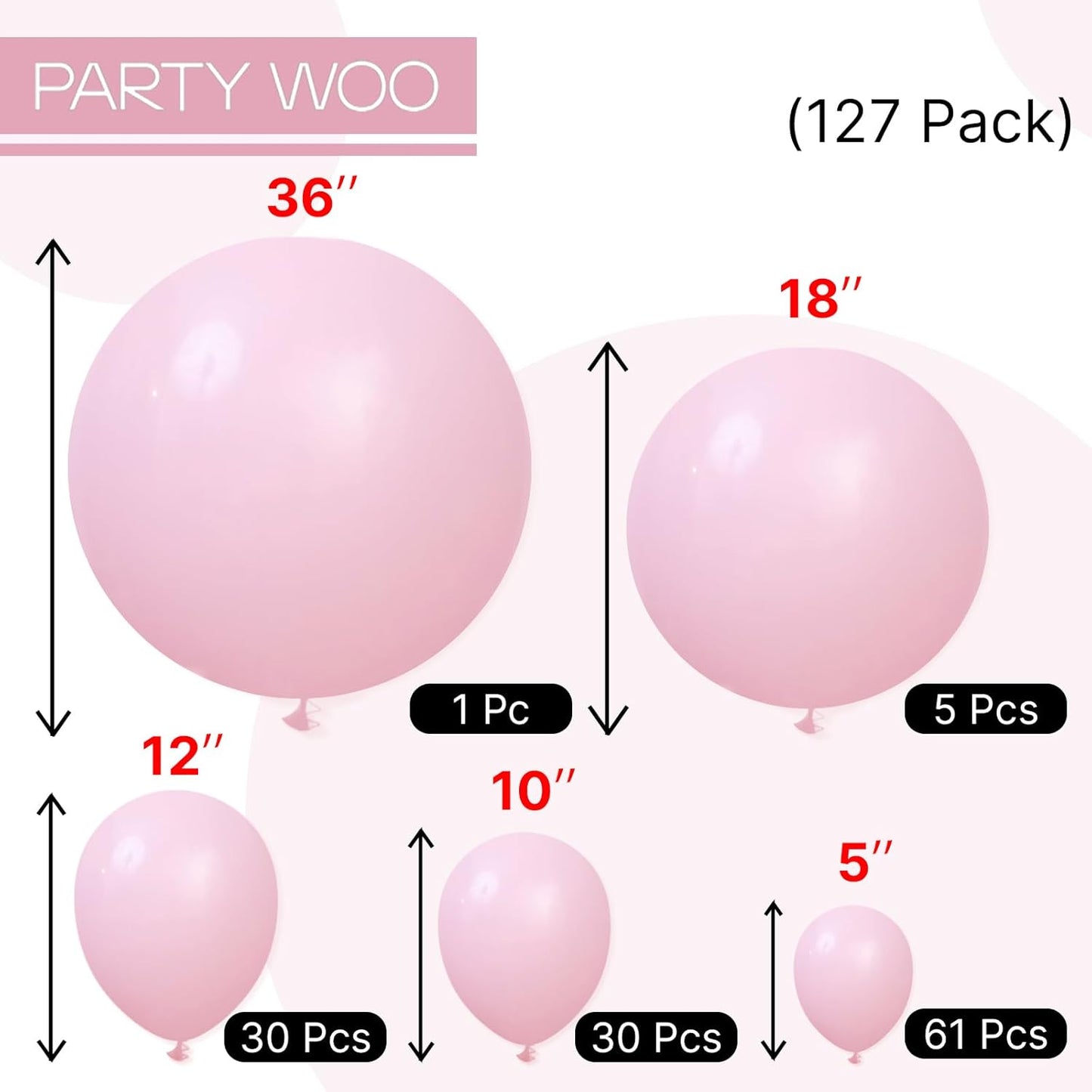 PartyWoo Light Pink Balloon Arch Kit - 127pcs in Various Sizes for Baby Shower & Birthday Decor