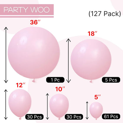 PartyWoo Light Pink Balloon Arch Kit - 127pcs in Various Sizes for Baby Shower & Birthday Decor