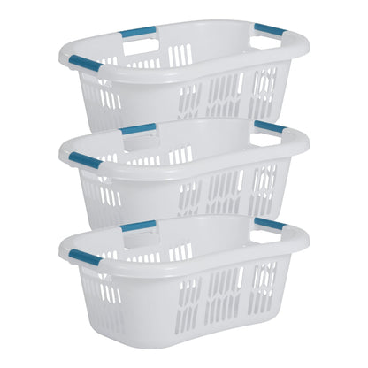 Rubbermaid 2.1-Bushel Small Hip-Hugger Portable Plastic Laundry Basket with Grab-Through Handles, White (3-Pack)