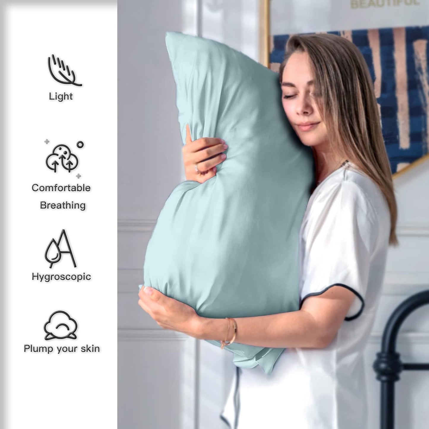 Mulberry Silk Pillowcase - Soft & Breathable Cooling Pillow Cover for Hair & Skin | 20" x 26" Haze Blue